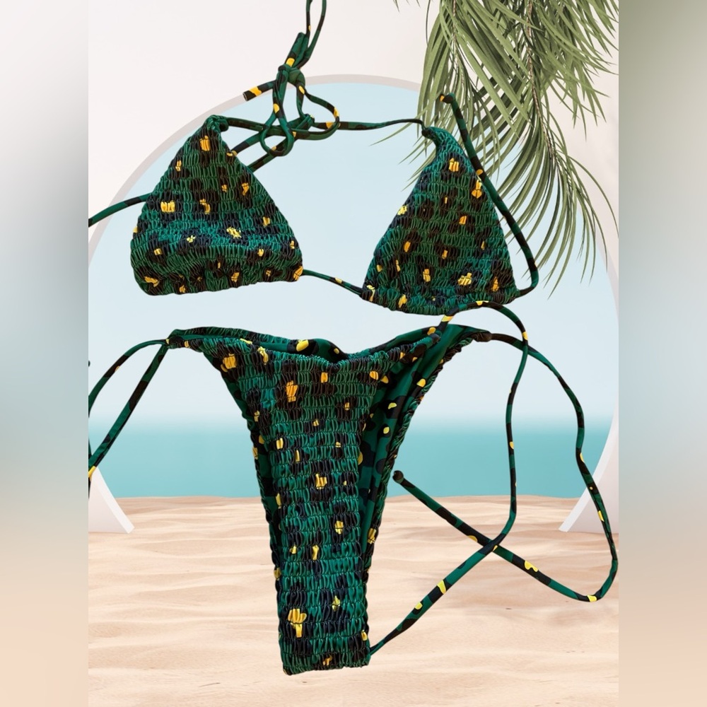 MELYUM High Cut Textured Leopard Print Bikini Set